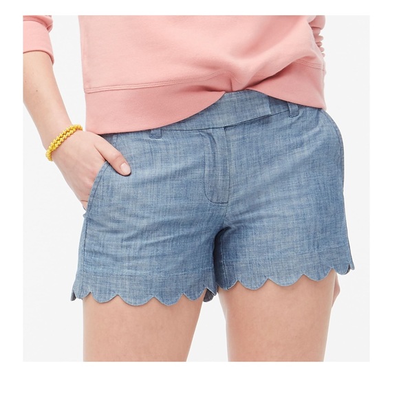 J Crew Chambray short with scalloped hem Size 10 - Picture 2 of 6